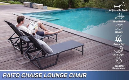 Lounge Chair Outdoor, No Assembly Required Pool Lounge Chairs,5-Position Adjustment Aluminum Patio Lounge Chair with Portable Design for Pool, Beach, Deck, Backyard Use (Black,1pcs)