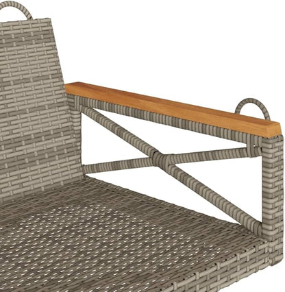 2-Seat Outdoor Swing Bench, Gray PE Rattan Patio Seating with Powder-Coated Steel Frame, 24.4 in x 42.9 in x 15.7 in, Weather-Resistant Loveseat for Garden, Balcony, Front Porch
