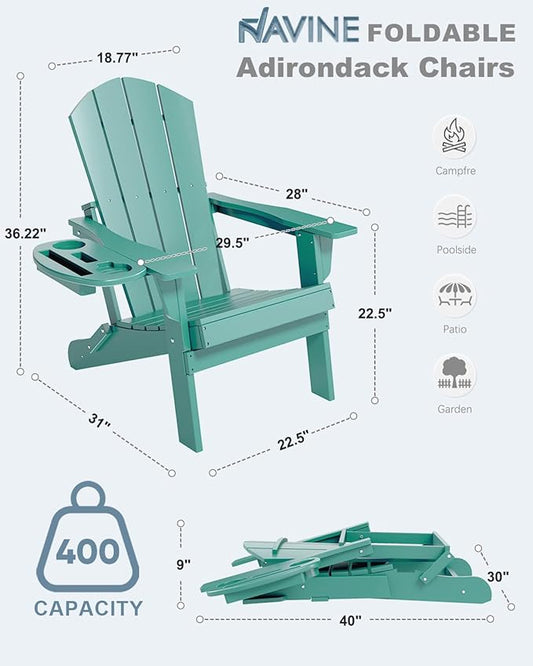 Adirondack Chair Set of 8, HDPE Folding Adirondack Chair with Multifunctional Cup Holder, Weather Resistant Fire Pit Chair for porches, patios, poolsides, Decks.