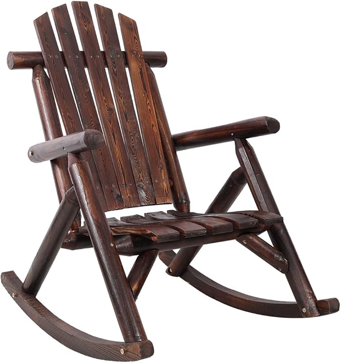 Outdoor Cedar Log Rocking Chair for Adults, Heavy Duty Wooden Porch Rocker with High Back & Ergonomic Slatted Seat, 330 LB Capacity Rocking Chair for Patio, Garden, Balcony, Yard,Brown