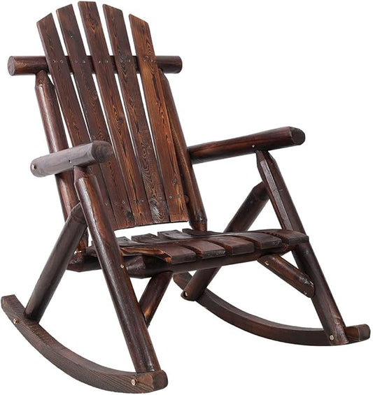 Outdoor Cedar Log Rocking Chair for Adults, Heavy Duty Wooden Porch Rocker with High Back & Ergonomic Slatted Seat, 330 LB Capacity Rocking Chair for Patio, Garden, Balcony, Yard,Brown
