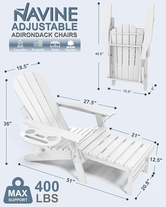 Adjustable Adirondack Chair with Retractable Ottoman Set of 6, HDPE Folding Adirondack Chair with Cup Holder - Photo 3