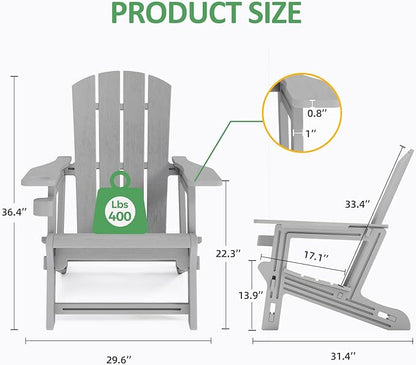 Modern Adirondack Chair, HDPE Plastic Adirondack Chairs, Plastic Outdoor Lawn Chairs for Fire Pit, Deck, Porch, Backyard, Garden, Grey