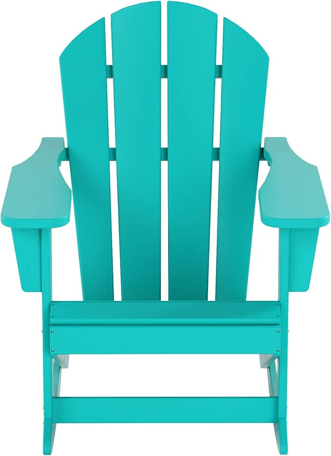 WO WESTIN OUTDOOR HDPE Laguna Outdoor Rocking Poly Adirondack Chair with Side Table 3-Piece Set, Turquoise