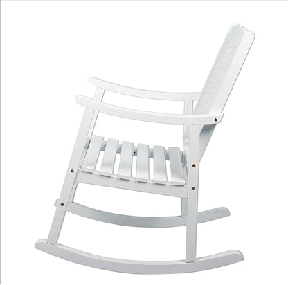 Eyely KCR102C Winnie Classic Slat-Back 300-Lbs Support Acacia Wood Patio Outdoor Rocking Chair for Garden, Lawn, Backyard, Pool, Deck, Beach, Firepit, White