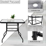 DIMAR GARDEN 32" Outdoor Coffee Table with Umbrella Hole, Patio Square Side Bistro Table with Glass Top, Black - Photo 6