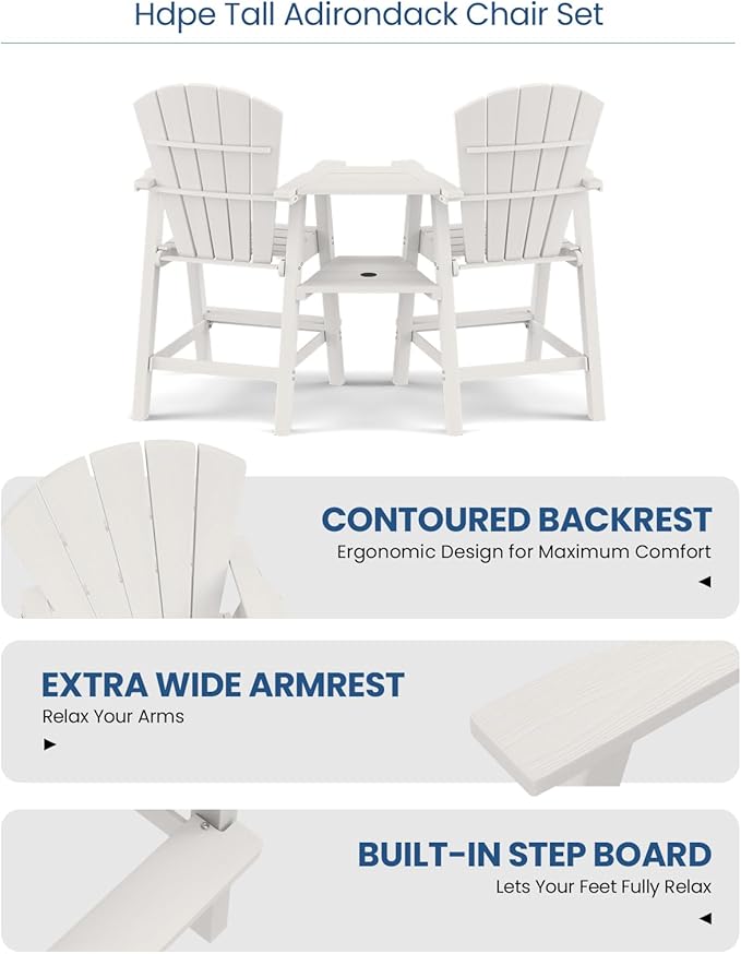 Ciokea Tall Adirondack Chairs Set of 4, HDPE Outdoor Adirondack Bar Stools with Double Connecting Tray - Photo 6