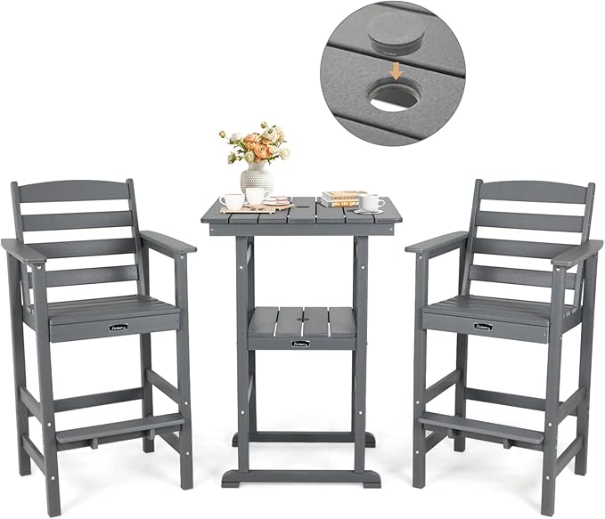 FUNBERRY Outdoor Bar Set with Umbrella Holes, Tall Adirondack Chairs and Table - Photo 1