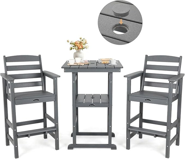 FUNBERRY Outdoor Bar Set with Umbrella Holes, Tall Adirondack Chairs and Table - Photo 1