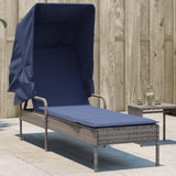 Modern Patio Sun Lounger with Canopy in Gray and Navy Blue - Photo 1