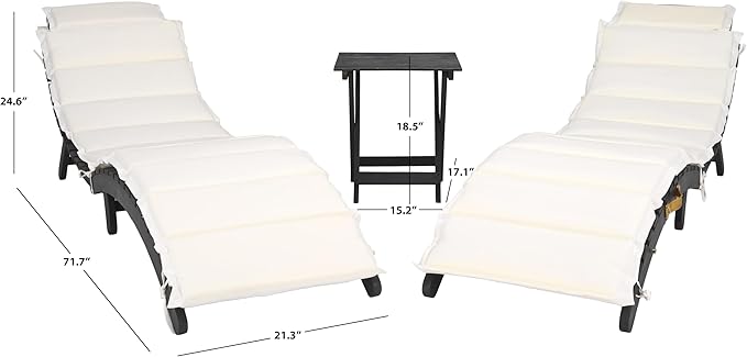 SAFAVIEH Outdoor Collection Pacifica Black Solid Wood/Beige Cushion 3-Piece Chaise Lounge Set with Table (PAT7020G)