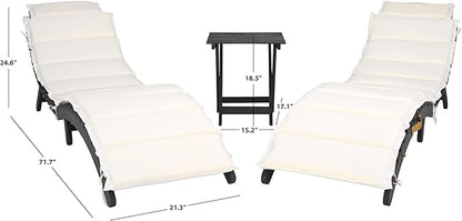 SAFAVIEH Outdoor Collection Pacifica Black Solid Wood/Beige Cushion 3-Piece Chaise Lounge Set with Table (PAT7020G)