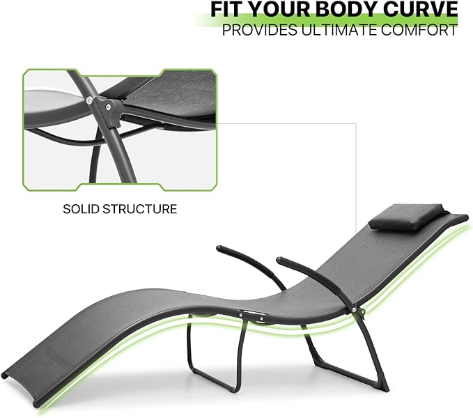 Magshion Outdoor Chaise Lounge Chair Set of 2 with Folding Side Table, Patio Pool Lounger Chairs with Pillows and Armrests, Tanning Recliner for Sunbathing, Beach, Deck, Lawn, Yard, Poolside, Grey