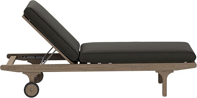 Modway Saratoga Teak Wood Set of 2 Chaise Lounge Chairs and Side Table in Flint Gray - 3-Piece Outdoor Furniture Set - Photo 9