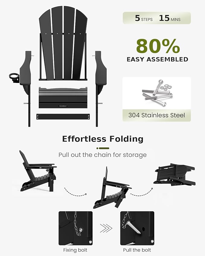 MUCHENGHY Folding Adirondack Chairs Patio Chairs Outdoor Adirondack Chair Weather Resistant Chair for Patio, Outside - Photo 4