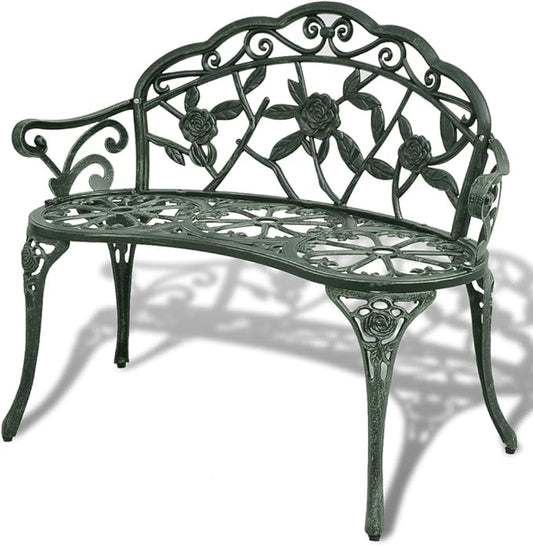 Patio Bench, with backrest and Armchair, Garden Bench, Park Bench for Yard, Garden, Patio, Lawn,39.4" Cast Aluminum Green