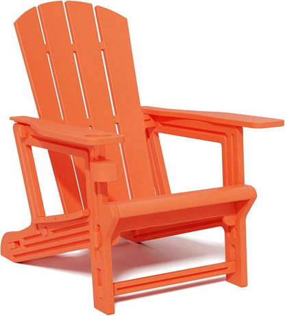 Adirondack Chair, Plastic Patio Chair Cup Holder Without Screws Install, Outdoor Chair 400 LBS Capacity, Weather Resistant for Garden Backyard Lawn Beach (Orange)