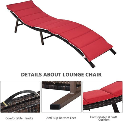 Tangkula 2 Pieces Patio Rattan Chaise Lounge, Outdoor Wicker Lounge Chair, Foldable Chaise Lounge, Suitable for Poolside, Garden, Balcony