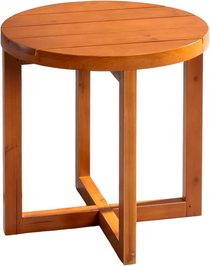 VINGLI Solid Wood Outdoor Side Table, Weather-Resistant Round Patio End Accent Table for Garden, Balcony, Porch, Natural