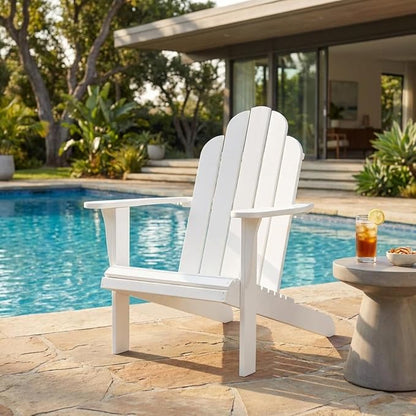 White Adirondack Chair in Solid Acacia Wood, Durable Craftsmanship, Classic Comfortable Design, Ideal for Patio, Garden, Outdoor Living