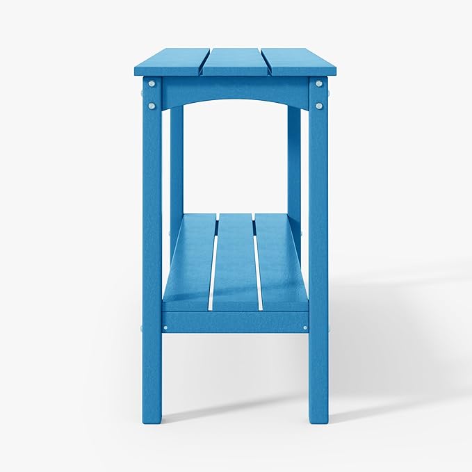 WestinTrends Malibu 55" Outdoor Patio HDPE Adirondack 2-Tier Shelf Console Table, Pacific Blue - Photo 5