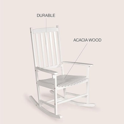 JONATHAN Y RCK300C Seagrove Farmhouse Classic Slat-Back 350-LBS Support Acacia Wood Outdoor Rocking Chair Traditional, Coastal, Cottage, Vintage, Shabby Chic, White