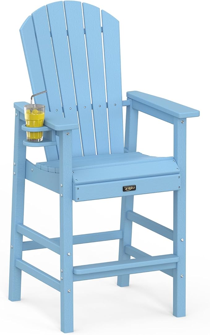 VINGLI Tall Adirondack Chair, All-Weather Plastic Adirondack Chair with Cup Holder Heavy-Duty Outdoor Barstools for - Photo 6