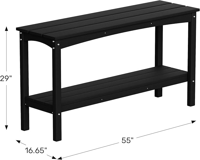 WestinTrends Malibu 55" Outdoor Patio HDPE Adirondack 2-Tier Shelf Console Table, Black - Photo 3