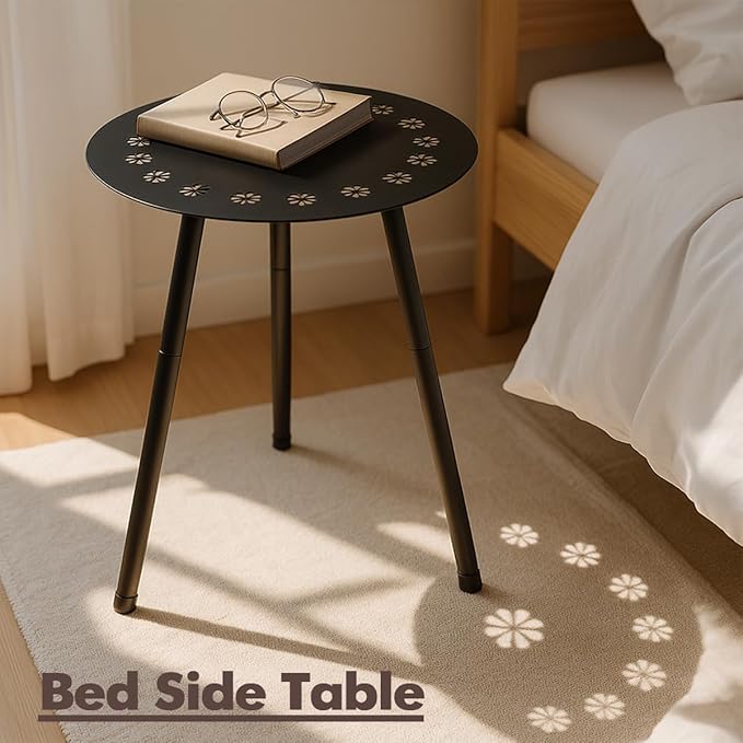 18 Inch Outdoor Side Table Patio Round Tables for Outside Black End Tables Small Coffee Table End Table Modern Metal - Photo 9