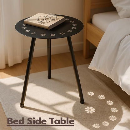18 Inch Outdoor Side Table Patio Round Tables for Outside Black End Tables Small Coffee Table End Table Modern Metal Porch Plant Stands for Balcony, Indoor, Bedroom, Living Room, Small Spaces