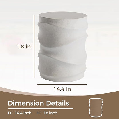 COSIEST Set of 2 Outdoor Side Table, 2 Pieces Concrete Side Table for Patio, Streamlined Lightweight Accent Table, Decorative Patio Garden Stools, Plant Stand Drum Table, Round, Spotted White