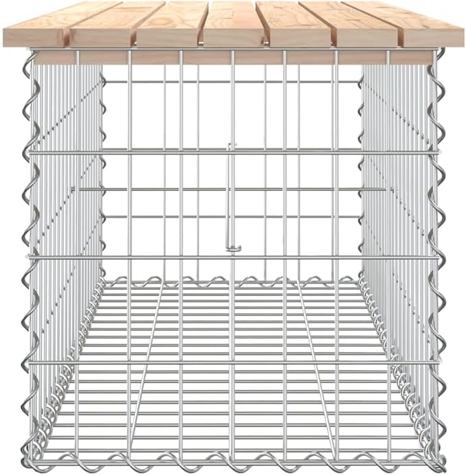 Garden Bench Natural Wood Solid Pinewood Galvanized Steel Compact Gabion Design Outdoor Seating for 2 Adults Durable Rustic Chic Style