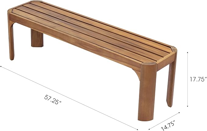 Christopher Knight Home Outdoor Acacia Wood Bench Set of 2, 57.25" Patio Benches, Slatted Garden Seating for 2–3 People, Solid Wood Entryway Bench for Backyard Porch Deck, Teak