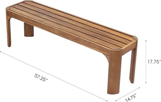 Christopher Knight Home Outdoor Acacia Wood Bench Set of 2, 57.25" Patio Benches, Slatted Garden Seating for 2–3 People, Solid Wood Entryway Bench for Backyard Porch Deck, Teak