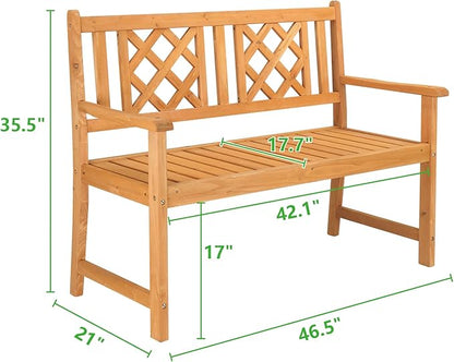 46.5" Outdoor Wooden Garden Bench,2-Person Patio Wooden Bench,All-Weather Wood Yard Benches,Outside Loveseat Park Bench,with Armrests and Backrest,for Patio, Lawn, Poolside, Backyard (Natural)