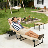 Folding Outdoor Chaise Lounge Chair with Arms, 4 Reclining Back Sunbathing Lounge Chair - Photo 9