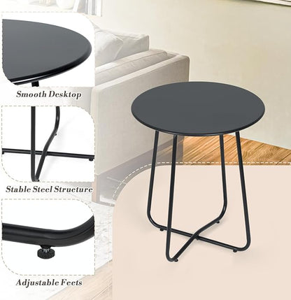 Athena Collection Outdoor Patio Round Side Table, 24" Round Small Metal Outdoor Patio End Table Waterproof Weather Resistant for Indoor, Outside, Bistro, Balcony, Garden, Black