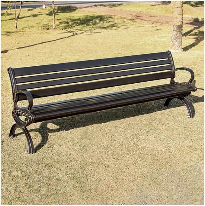 Outdoor Bench Chair Cast Aluminum Park Bench Large All Weather Metal Garden Bench for Backyard Porch Lawn (250cm DB Bench)