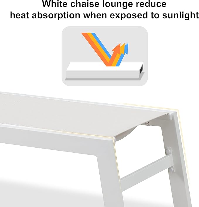 PURPLE LEAF Patio Lounge Chair 2 Pieces White Aluminum Outdoor Chaise Lounge for Pool Backyard Beach with Wheels and Table, Linen