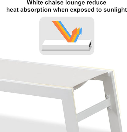 PURPLE LEAF Patio Lounge Chair 2 Pieces White Aluminum Outdoor Chaise Lounge for Pool Backyard Beach with Wheels and Table, Linen
