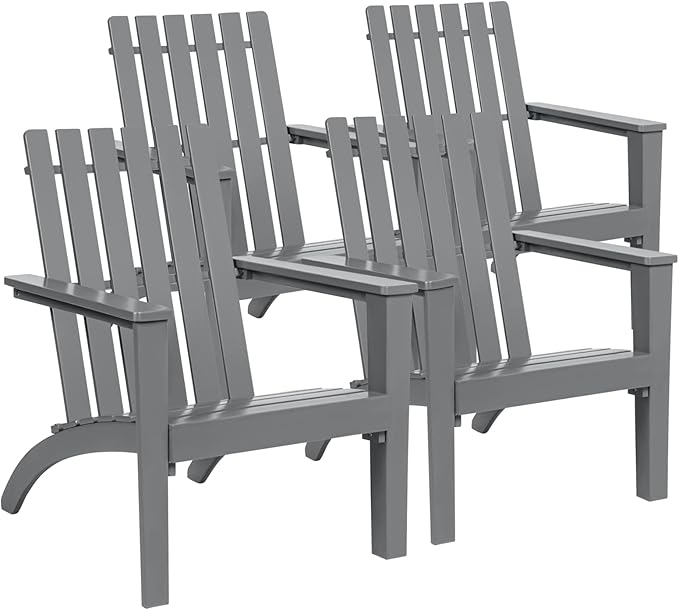 Giantex Adirondack Chair Set of 4 Acacia Wood Outdoor Chairs, 350 lbs Weight Capacity, Weather Resistant Campfire Chairs for Lawn Seating, Garden, Poolside, Balcony, Patio Lounger, Gray