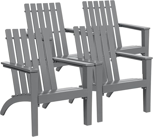Giantex Adirondack Chair Set of 4 Acacia Wood Outdoor Chairs, 350 lbs Weight Capacity, Weather Resistant Campfire Chairs for Lawn Seating, Garden, Poolside, Balcony, Patio Lounger, Gray