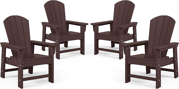 Costaelm Kids Adirondack Chair Set of 4, Plastic Outdoor Kids Chair Toddler Patio Furniture and Outdoor Children Picnic Activity Lawn Chair for Garden, Patio, Backyard & Beach, Dark Brown