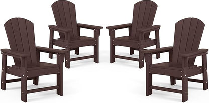 Costaelm Kids Adirondack Chair Set of 4, Plastic Outdoor Kids Chair Toddler Patio Furniture and Outdoor Children Picnic Activity Lawn Chair for Garden, Patio, Backyard & Beach, Dark Brown