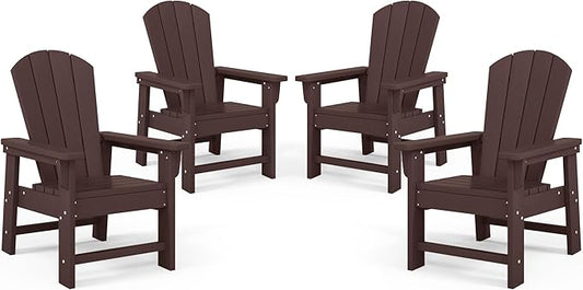 Costaelm Kids Adirondack Chair Set of 4, Plastic Outdoor Kids Chair Toddler Patio Furniture and Outdoor Children Picnic Activity Lawn Chair for Garden, Patio, Backyard & Beach, Dark Brown