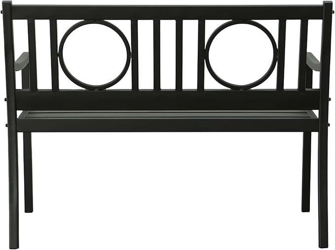 HomeRoots 45" Black Metal Geometric Back Garden Patio Bench