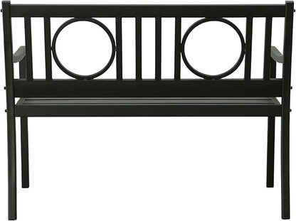 HomeRoots 45" Black Metal Geometric Back Garden Patio Bench