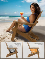 Folding Adirondack Chair Set of 2, Wooden Textured Plastic Adirondack Chairs with 2 Cup Holder - Photo 7