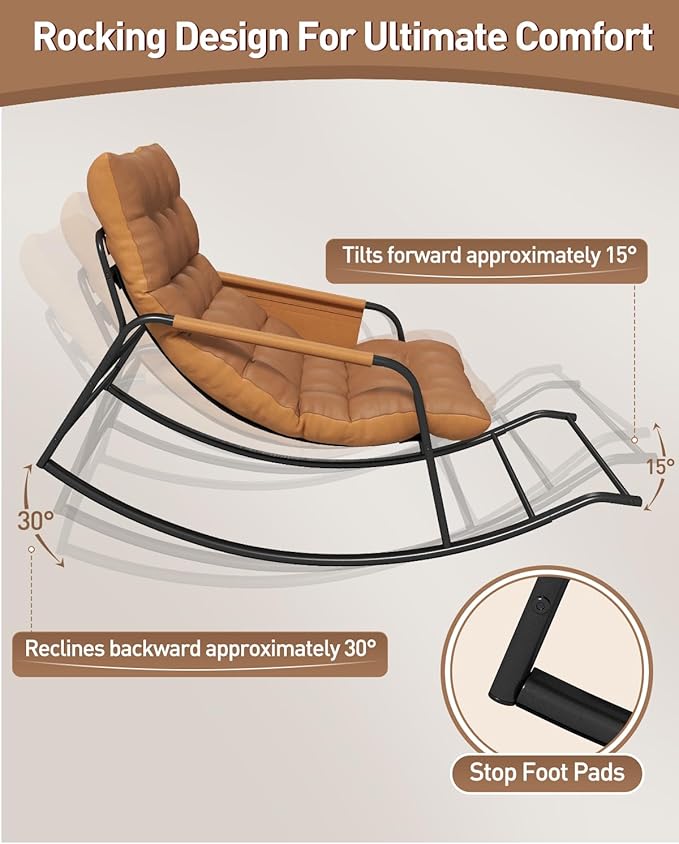 Oversized Indoor Rocking Chair, Plush Papasan Chair with Comfy Padded Cushions & Side Pocket, for Patio Garden, Porch - Photo 5