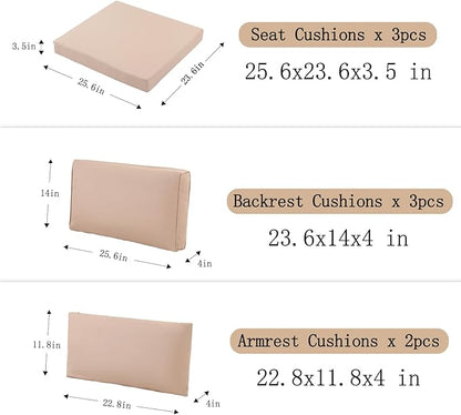 8Pcs Outdoor Sectional Cushions, Replacement Cushions Wicker Rattan Sofa Patio Conversation Set, Waterproof, UV/Zipper, Beige